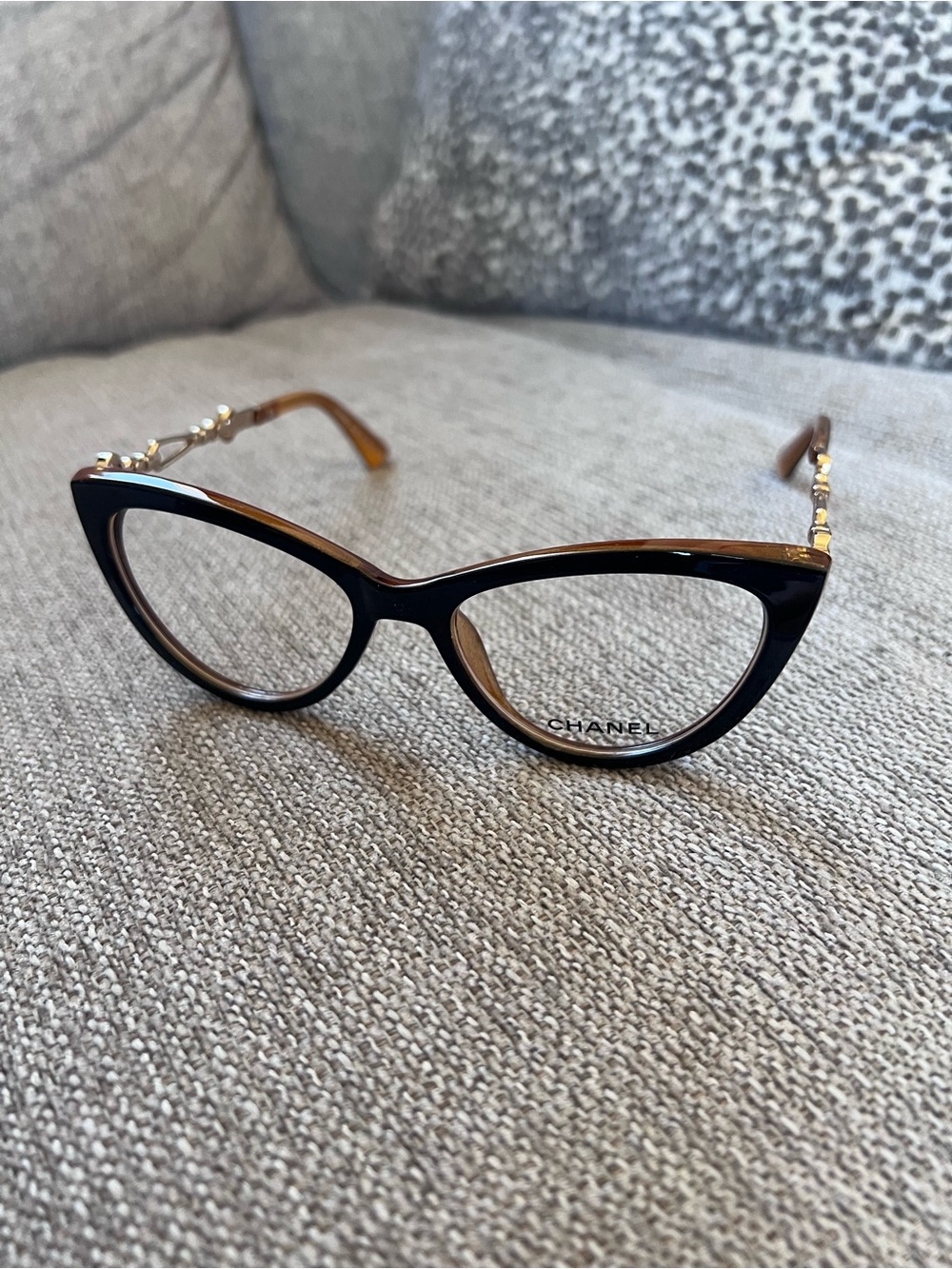 Chanel Tortoiseshell Cat Eye Eyeglasses with Gold Accents - Picture 3 of 7